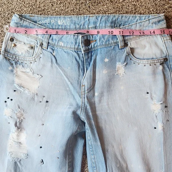 Free People | Distressed & Bedazzeled Light Blue Jeans - Picture 7 of 14